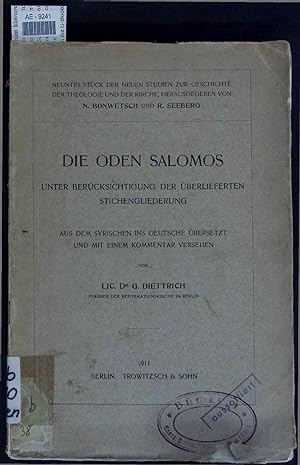 Bild des Verkufers fr Die Oden Salomos. zum Verkauf von Antiquariat Bookfarm
