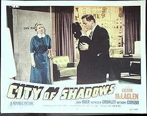 Imagen del vendedor de City of Shadows Lobby Card #4 1955 John Baer, Kathleen Crowley, June Vincent! a la venta por AcornBooksNH