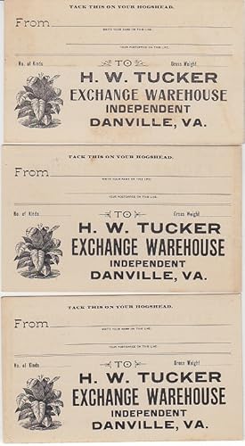 5 Large Tags for H. W. Tucker, Exchange Warehouse Independent in Danville, VA, for the Sale of Le...