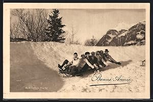 Ansichtskarte Bobsleigh Party, Bobschlittenfahrer