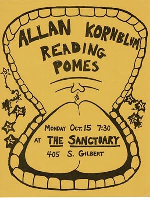 Allan Kornblum reading pomes. Monday Oct. 15 . at The Sanctuary