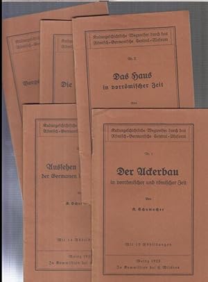 Bild des Verkufers fr Bnde 1-5: 1) R. Schumacher - Der Ackerbau in vorrmischer und rmischer Zeit / Friedrich Behn: das Haus in vorrmischer Zeit / 3) R. Schumacher: Aussehen und Tracht der Germanen in rmischer Zeit / 4) F. Behn: Die Jagd der Vorzeit / G. Behrens: Vorgeschichtliche Tongefe aus Deutschland ( = Kulturgeschichtliche Wegweiser durch das Rmisch-Germanische Central-Museum ). - zum Verkauf von Antiquariat Carl Wegner