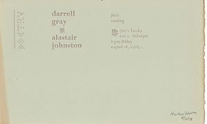 Immagine del venditore per Darrell Gray & Alistair Johnston. Poets reading venduto da Rulon-Miller Books (ABAA / ILAB)