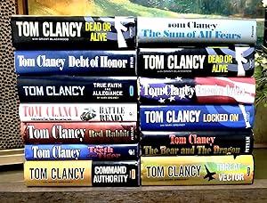 Seller image for A lot of fourteen (14) Tom Clancy titles: Threat Vector (with Mark Greaney); The Bear and the Dragon; Locked On; Executive Orders; Dead or Alive; The Sum of All Fears; Command Authority; The Teeth of the Tiger; Red Rabbit; Battle Ready; True Faith and Allegiance; Debt of Honor; Dead or Alive; Rainbow Six for sale by Structure, Verses, Agency  Books