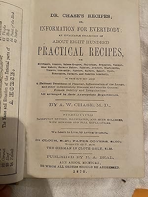 Seller image for Dr. Chase's Recipes or Information for Everybody for sale by Blue Eye Books