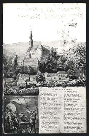 Bild des Verkufers fr Knstler-Ansichtskarte Weesenstein, Gedicht ber Die beiden Trinker, Blick auf die Burg zum Verkauf von Bartko-Reher