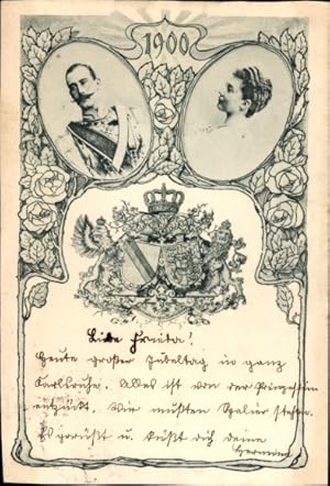 Wappen Ansichtskarte / Postkarte Großherzog Friedrich II., Großherzogin Hilda von Nassau
