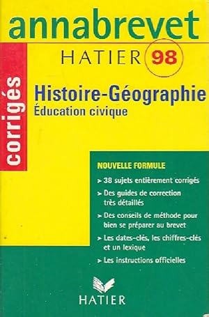 Histoire-G ographie Brevet Sujets corrig s 1998 - Fran oise Aoustin