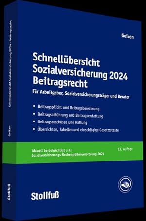 Immagine del venditore per Schnellbersicht Sozialversicherung 2024 Beitragsrecht venduto da BuchWeltWeit Ludwig Meier e.K.