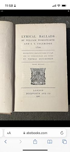 Seller image for Lyrical Ballads 1798 by William Wordsworth and S. T. Coleridge for sale by Debunni