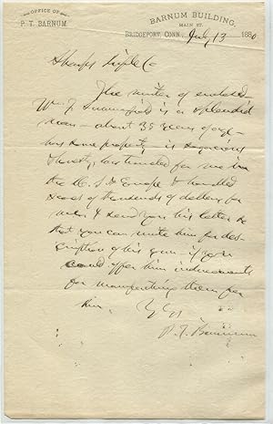 1880 P.T. Barnum Writes to Sharps Rifle Co.