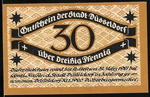 Bild des Verkufers fr Notgeld Dsseldorf 1920, 30 Pfennig, Schwarzes Band mit Aufschrift und Sternen zum Verkauf von Bartko-Reher