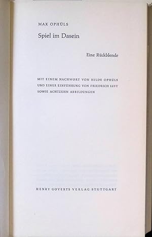 Seller image for Spiel im Dasein : Eine Rckblende. for sale by books4less (Versandantiquariat Petra Gros GmbH & Co. KG)