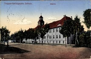 Ansichtskarte / Postkarte Zeithain in Sachsen, Truppenübungsplatz, Seitenblick auf die Kaserne