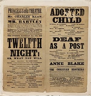 Original broadside for the Royal Princess's Theatre, 1852