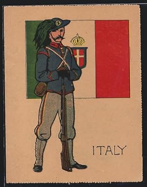 Artista-Cartolina Italy, Bersaglieri, Soldat der Infanterie vor Fahne