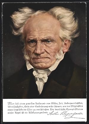 Bild des Verkufers fr Ansichtskarte Portrait Dichter Arthur Schopenhauer, Zitat zum Verkauf von Bartko-Reher
