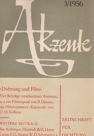 Imagen del vendedor de Akzente. Zeitschrift fr Dichtung; Heft 3/ 1956 a la venta por Schrmann und Kiewning GbR