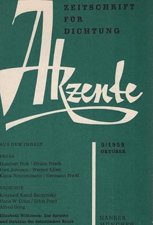 Seller image for Akzente. Zeitschrift fr Dichtung; Heft 5/ 1959 for sale by Schrmann und Kiewning GbR