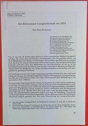 Imagen del vendedor de Die Hohenemser Lesegesellschaft von 1813 a la venta por biblion2