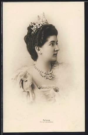 Cartolina Bildnis der italienischen Königin Helena mit Diadem