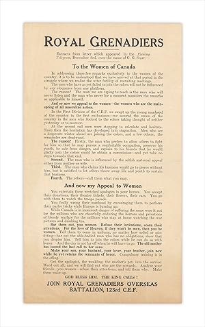 "To the Women of Canada." First World War Canadian Expeditionary Force recruiting broadside