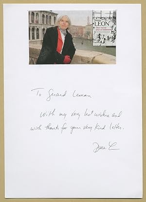 Image du vendeur pour Donna Leon - Authentic signed card + Photo - Venice 2014 mis en vente par PhP Autographs