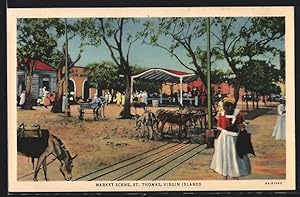 Postcard St. Thomas, Lively Market Scene