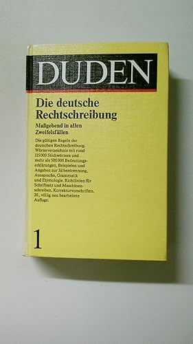 Image du vendeur pour DUDEN, RECHTSCHREIBUNG DER DEUTSCHEN SPRACHE BD. 1. massgebend in allen Zweifelsfllen ; die gltigen Regeln der deutschen Rechtschreibung ; Wrterverzeichnis mit rund 115000 Stichwrtern und mehr als 500000 Bedeutungserklrungen, Beispielen und Angaben zur Silbentrennung, Aussprache, Grammatik und Etymologie ; Richtlinien fr Schriftsatz und Maschinenschreiben ; Korrekturvorschriften mis en vente par HPI, Inhaber Uwe Hammermller