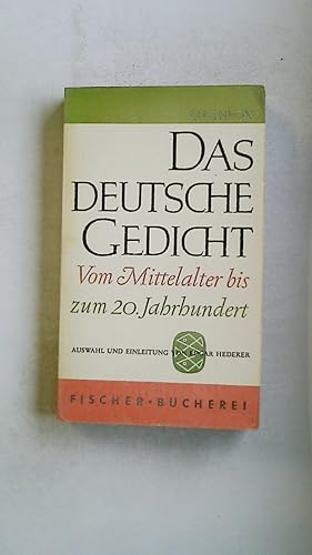 Bild des Verkufers fr DAS DEUTSCHE GEDICHT. vom Mittelalter bis z. 20. Jahrhundert zum Verkauf von Butterfly Books GmbH & Co. KG