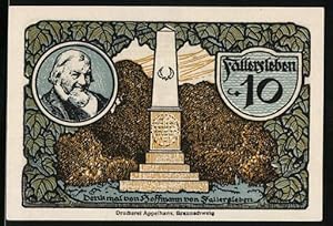 Bild des Verkufers fr Notgeld Fallersleben 1920, 10 Pfennig, Denkmal von Hoffmann von Fallersleben zum Verkauf von Bartko-Reher