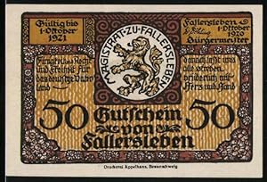 Bild des Verkufers fr Notgeld Fallersleben 1920, 50 Pfennig, Geburtshaus von Hoffmann von Fallersleben zum Verkauf von Bartko-Reher