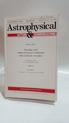 Bild des Verkufers fr Proceedings of the Third Integral Workshop. The Extreme Universe. Taromina, Italy, 14-18 September 1998. Astrophysical Letters and Communications, Part II, Vol 39, No 1-6 (1999) zum Verkauf von Cambridge Rare Books