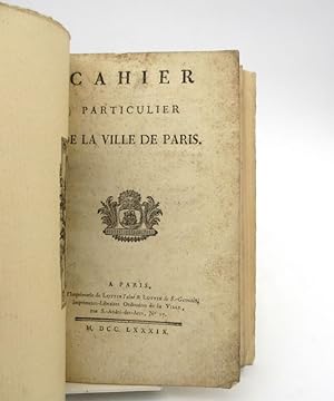 Cahier particulier de la ville de Paris