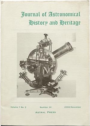 Seller image for Journal of Astronomical History and Heritage, Volume 7, No. 2 [Number 14]. (December 2004) for sale by Archiv Fuenfgiebelhaus