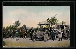 Image du vendeur pour Ansichtskarte Auto Mercedes, Uniformierte mit Pickelhauben auf Pferd und in Fahrzeugen mis en vente par Bartko-Reher