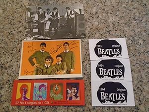 4 Vintage Beatles Collectibles 1 Photo, 2 Post Cards, 1 Bookmark