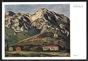Künstler-Ansichtskarte Wraza, Ansicht mit Bergen