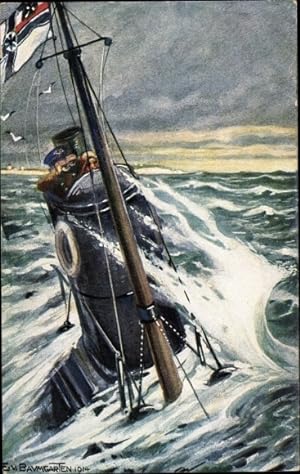 Künstler Ansichtskarte / Postkarte von Baumgarten, E., Deutsches U Boot auf Patrouille, Englische...