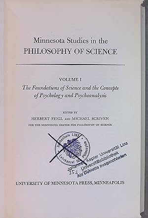 Image du vendeur pour Minnesota Studies in the Philosophy of Science, vol. 1: The Foundations of Science and the Concepts of Psychology and Psychoanalysis mis en vente par books4less (Versandantiquariat Petra Gros GmbH & Co. KG)