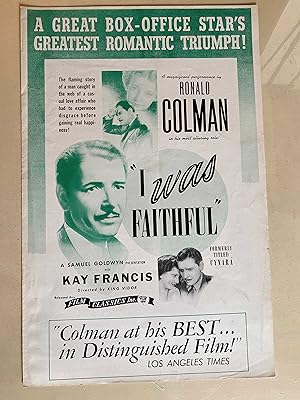 Immagine del venditore per I was Faithful Pressbook 1932 Ronald Colman, Kay Francis, Phyllis Barry! venduto da AcornBooksNH