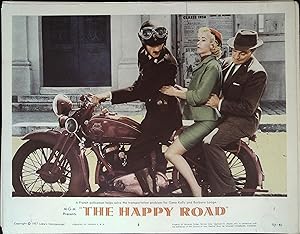 Image du vendeur pour The Happy Road Lobby Card #3 1957 Gene Kelly, Barbara Laage on motorcycle! mis en vente par AcornBooksNH