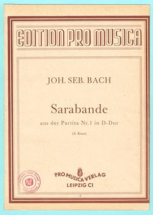 Bild des Verkufers fr Sarabande aus der Partita Nr. 1, B-Dur, fr Klavier zum Verkauf von Werbeservice & Notensatz Steffen Fischer