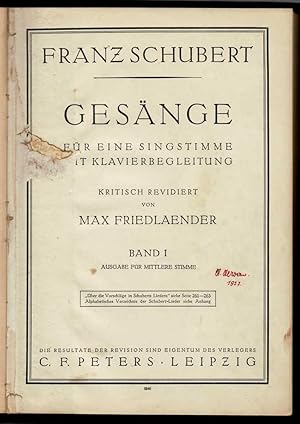 Seller image for Schubert - Gesnge fr mittlere Singstimme mit Klavierbegleitung - Band 1 for sale by Werbeservice & Notensatz Steffen Fischer