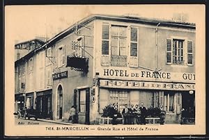 Carte postale St-Marcellin, Grande Rue et Hotel de France