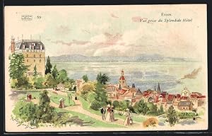 Künstler-Carte postale Evian, Vue prise du Splendide Hôtel