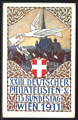 Künstler-Ansichtskarte H. Kalmsteiner: Wien, XXIII. Deutscher Philatelisten- und 15. Bundestag 1911