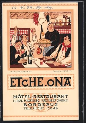 Künstler-Carte postale Bordeaux, Hotel-Restaurant Etche-Ona, 11 Rue Mautrec, Szene im Restaurant