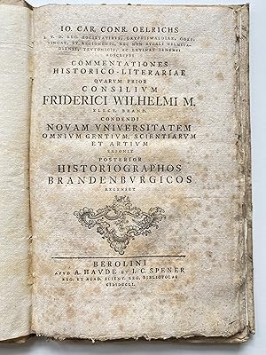 Commentationes Historico-Literariae Qvarvm Prior Consilivm Friderici Wilhelmi M