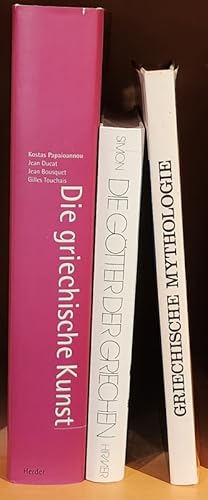 Image du vendeur pour (3 Titel zum antiken Griechenland:) I: Papaioannou,K. / Bousquet, J.: Die griechische Kunst. Neubearbeitet und erweitert von Jean Ducat und Gilles Touchais. II: Simon, E.: Die Gtter der Griechen. Studienausgabe. III: Pinsent, J.: Griechische Mythologie. mis en vente par Antiquariat Buechel-Baur